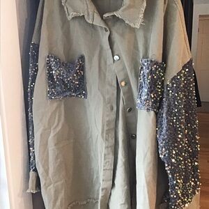 Denim sequin patchwork jacket